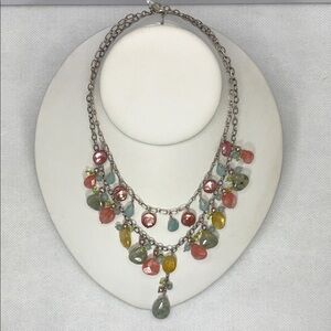 Vintage Artisan Handmade Multi Gemstone Two Row Sterling Silver Necklace